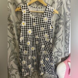 Wonder Nation XL (14-16) Black Plaid Daisy Flower Sleeveless dress 🌻